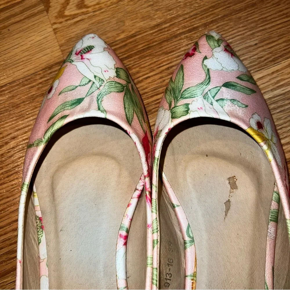 LL Tong Paris Pink‎ Leather floral print Ballet Flats size 38